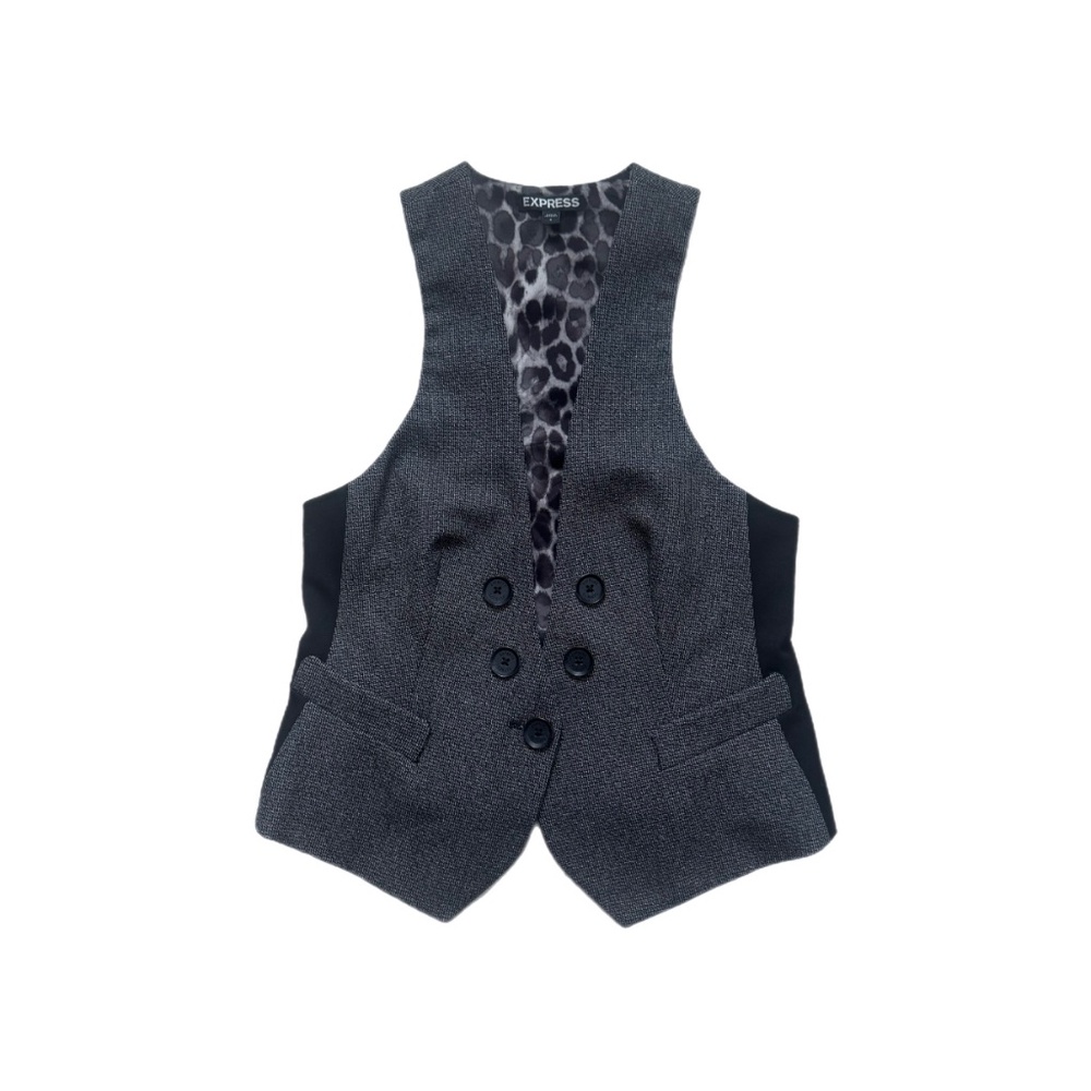 Express Grey Leopard Print Lined Dressy Suit Vest